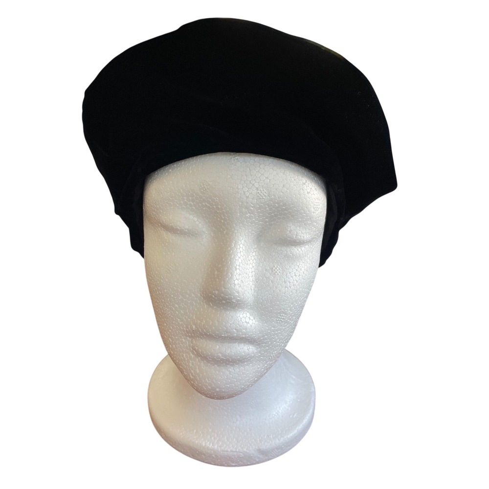 Vintage 60s Betmar Black Velvet Beret Hat Slouchy Tam Red Lining ILGWU Made USA